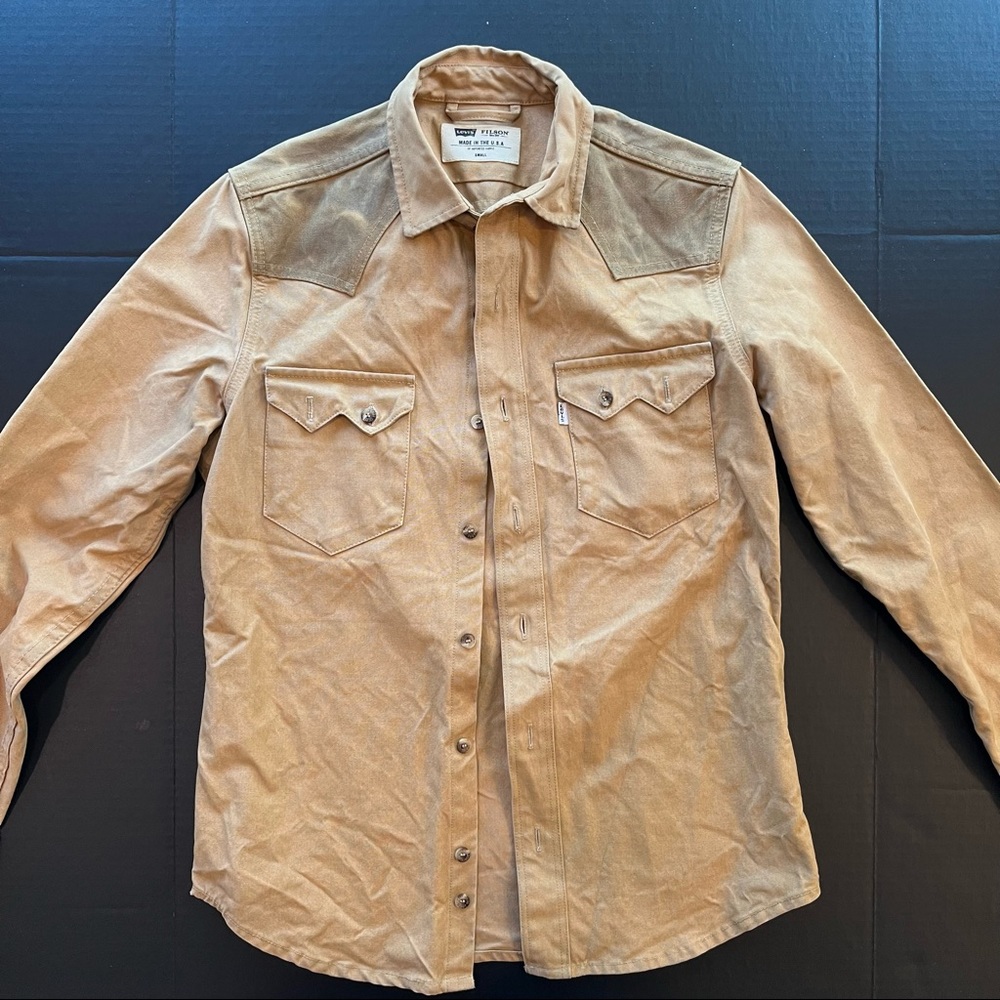 Filson-Levis Western Sawtooth TAN Shirt/Jacket S Oil Cloth Yoke Trucker Shacket
